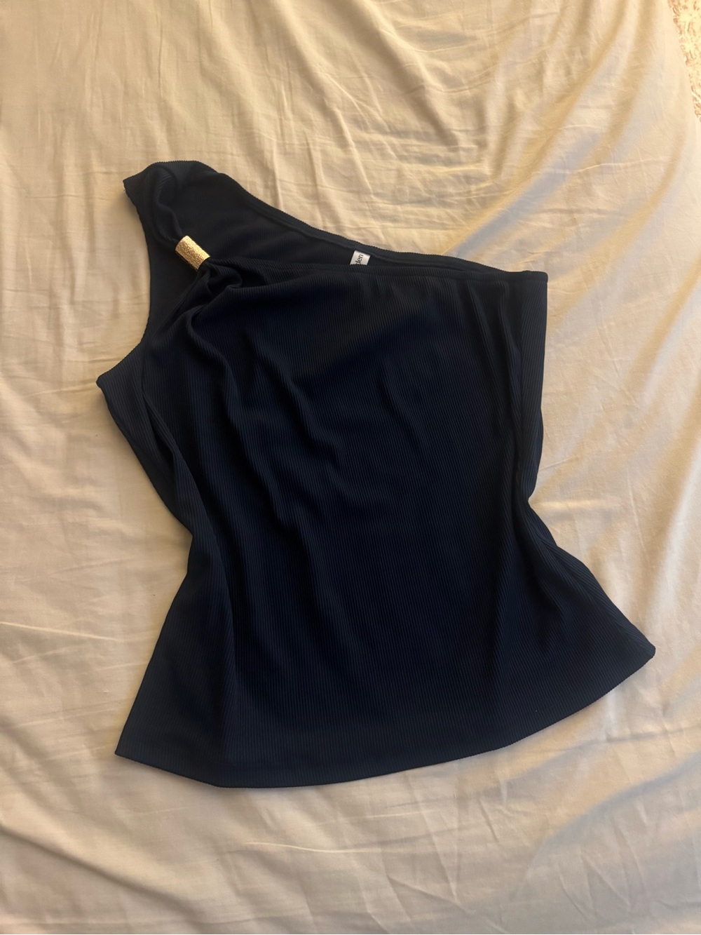 One-Shoulder Navy Ribbed Women’s Top